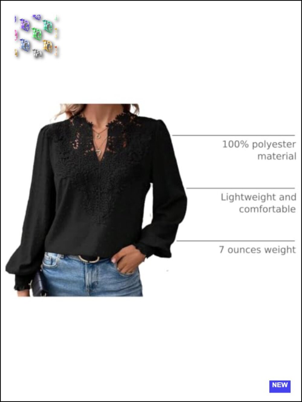 Women's Long Sleeve Boho Floral V Neck Blouse - Crochet Hollow Ruffled Cuffs - Picture 3 of 6